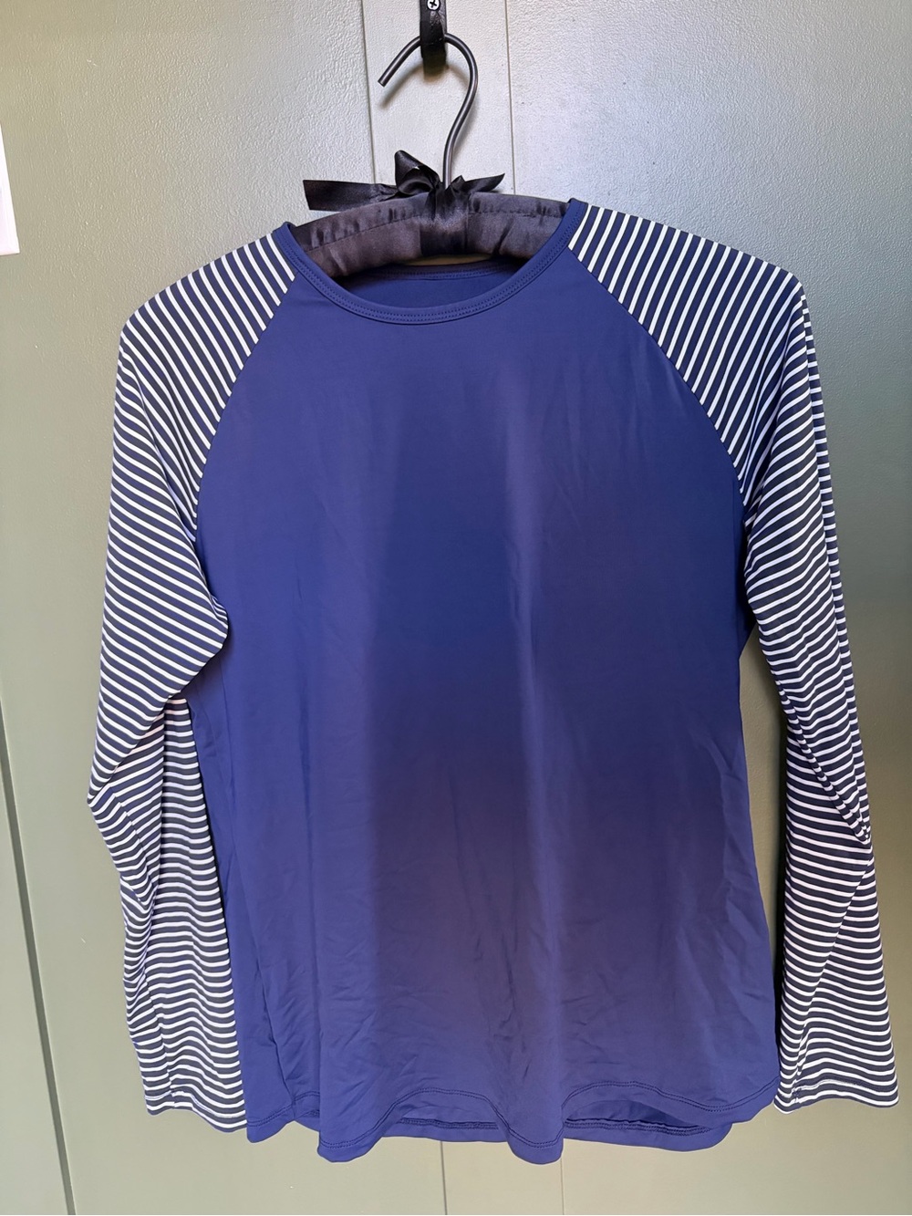 Navy rash guard Long Sleeve Top with Striped Sleeves